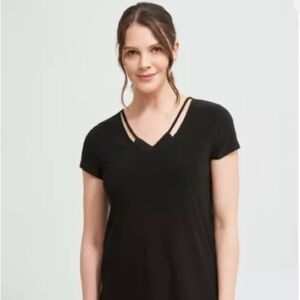 Joseph Ribkoff Short Sleeved Black Top With Neckline Detailing. Size 14
